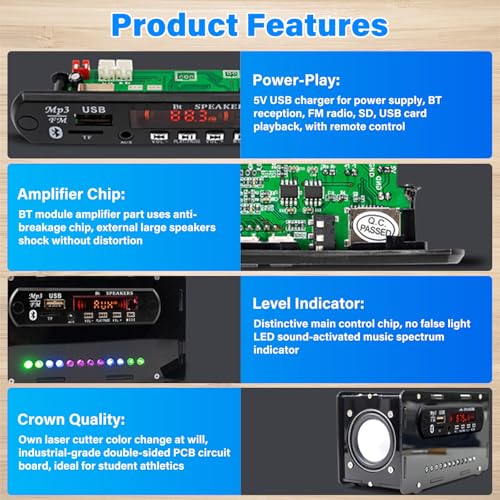 Electronic Soldering Kit, 2-in-1 FM Radio & Bluetooth 5.0 Speaker Kit 3W + 3W Stereo, Music Control with LED Level Display, Digital Display, Remote Control, Soldering Learning Set for DIY Led Level Indicator
