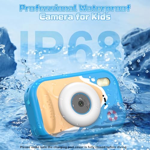 Kids Camera Waterproof, IP68 Underwater Camera for Kids Aged 3-12, HD Kids Digital Camera with 1080P Video Recording, Durable ABS Material, Pool Toys for Boys Girls with 32GB Card(Blue) Blue