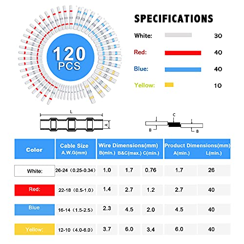 Kuject Cable Connectors, 120 Pieces Solder Connectors, Heat Shrink Tube Set, Waterproof Shrink Connector, Crimp Connector, Butt Connector, Shrink Ratio 3:1 Large - 330 pcs.