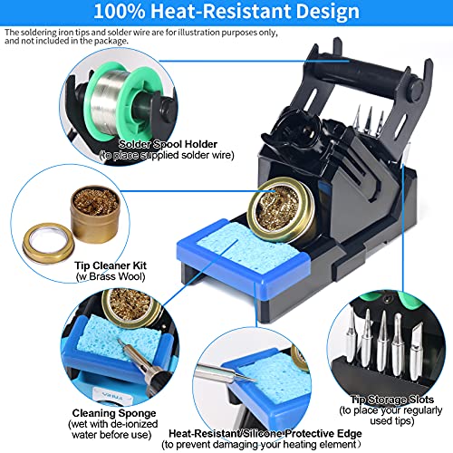 YIHUA X-2 Evolution Heat Resistant Soldering Iron Holder & Storage System with Soldering Coil Holder, Brass Wool Tip Cleaner, Cleaning Sponge, Protective Edge, 5 Integrated Tip Storage Slots