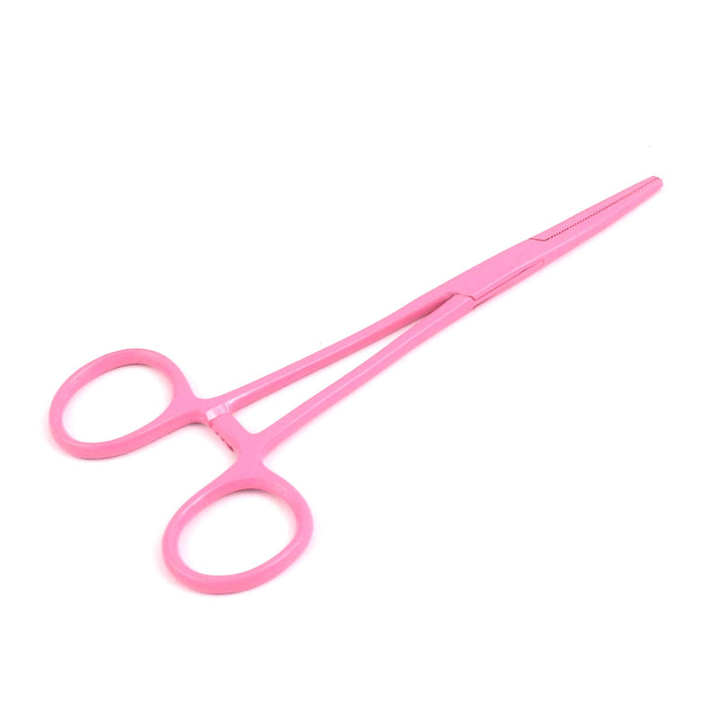 OdontoMed2011® Hemostat Forceps Locking Clamps Serrated Fishing Locking Forceps Clamp Fish Hook Remover Forceps (5.5" Straight, Full Pink) 5.5" Straight