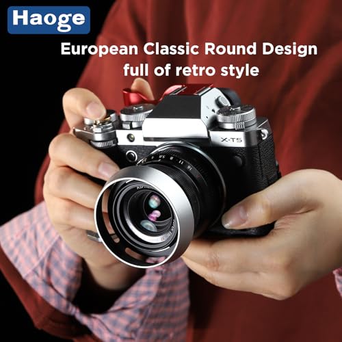 Haoge LH-FJ35S Bayonet Round Metal Lens Hood for Fujifilm Fuji Fujinon XF 35mm F2 R WR XF35mmF2, XF 23mm F2 R WR XF23mmF2 and XC 35mm F2 XC35mmF2 Lens Replace LH-XF35-2 Silver