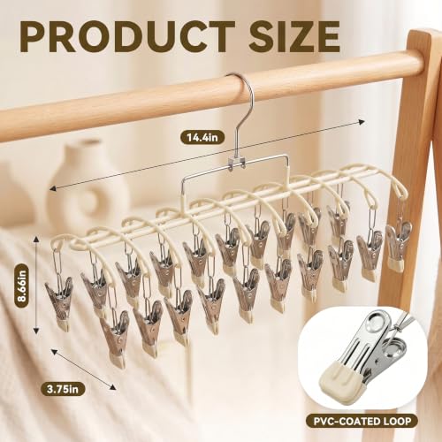 Pants Hangers with Clips, 2 Pack, 40 Clips, Space Saving Closet Organizer Warm Beige