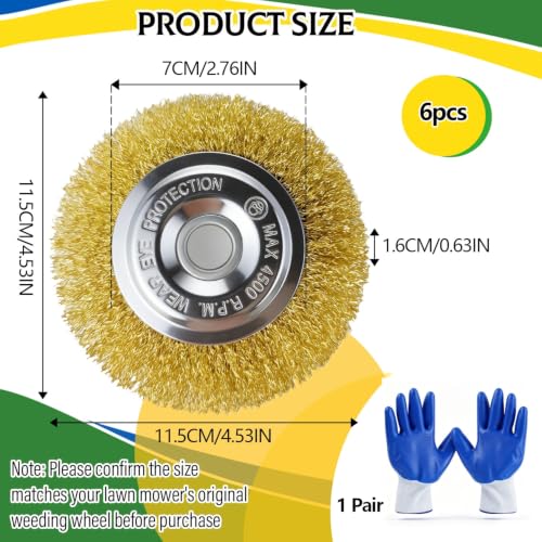 Pack of 6 Brass Brushes with One Pair of Gloves for Gloria Multibrush | Diameter 115 mm for Gloria grout brush accessories cleaning weeds moss and dirt in joints
