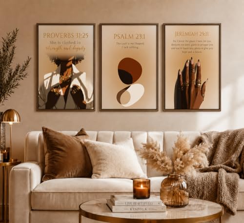 IEMIHZUM African American Girl Christian Wall Art Set of 3 16x24in Poster Scripture 24L"X16W"