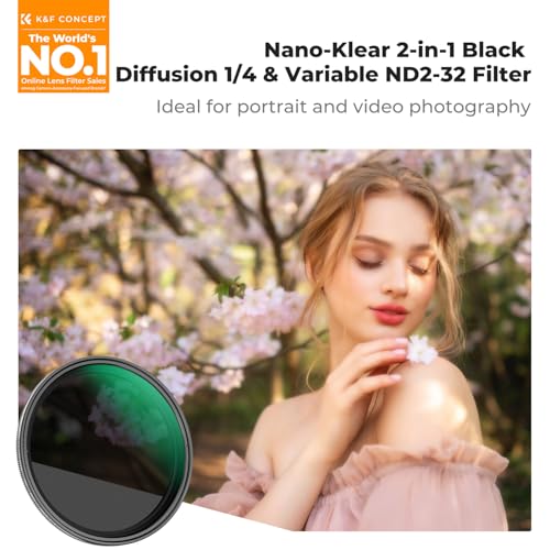 K&F CONCEPT 72mm Black Diffusion Mist 1/4 & Variable ND2-32 in-1 Filter