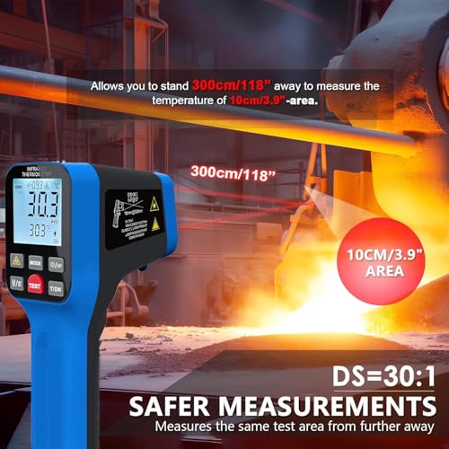 H HOLDPEAK non-contact infrared thermometer with laser, display, and buttons for cooking, HVAC, and industrial use