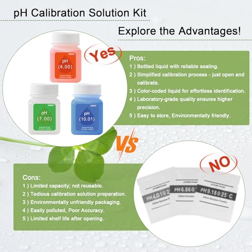 GISNPA pH calibration buffer solution kit with 4.00, 7.00, 10.01 buffers and storage fluid bottles
