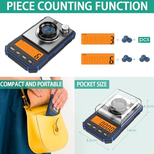 ORIA Digital Milligram Scale, 50g x 0.001g, Weighing Pan Included, Blue 5 cm x 14 cm x 4 cm