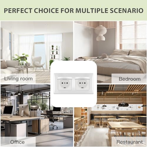 BSEED Socket with Waterproof Cover, Flush-Mounted Double Socket with Plug-In Terminal, 2-Way Socket Flush-Mounted with PC Frame, Double Wall Socket 16 Amp White - 152 mm 2 Fach mit Deckel PC 152mm