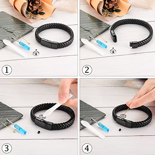 abooxiu Cremation Bracelet for Ashes Leather Urn Bracelet Cremation Jewelry Ash Bracelets Memorial Bangle Ashes Keepsake for Women Men Black