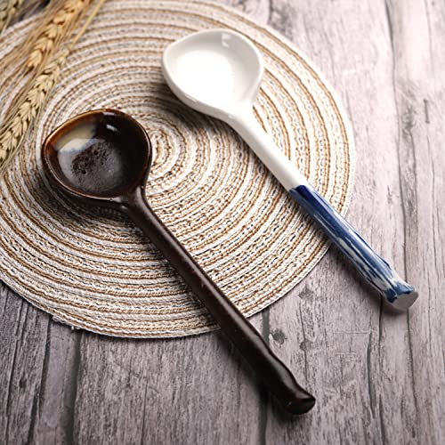 Set of four Evannt ceramic Japanese ramen soup spoons with traditional Asian style, perfect for enjoying ramen and Asian soups.