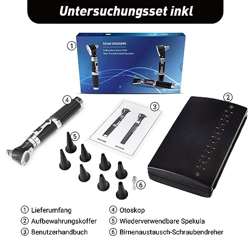 SCIAN Otoscope with Light, Ear Infection Detector and Pocket Ear Scope, Includes Hard Plastic Case, Suitable for Children, Adults, Doctors, Pets, Available in Several Colors black