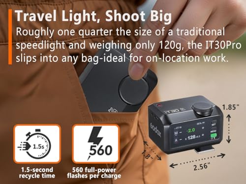 Godox iT30pro F TTL Mini Flash & Trigger- GODOX Authorized Distributor iT30 Pro F for Fuji - IT30 Pro for Fujifilm TTL Flash, Wireless Master & Receiver, HSS 1/8000 Second, 2.4G Wireless Black IT30PRO for Fuji
