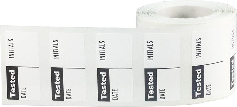 White and Black Tested Labels, 0.75 x 1.5 Inch Adhesive Stickers, 500 Total Labels on a Roll for Quality Control, Inspection, and Equipment Tracking – Made in the USA