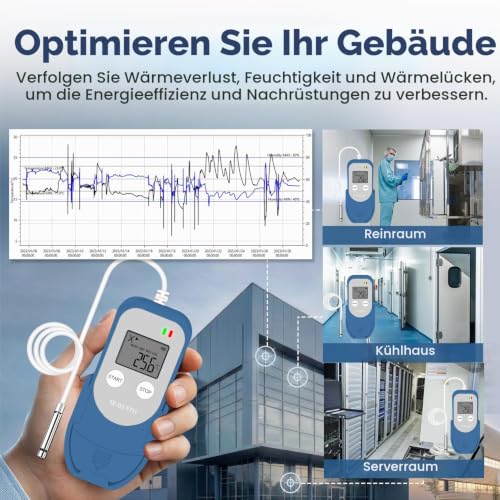 ThermElc TE‑03 ETH USB Temperature and Humidity Logger with External Probe, PDF/CSV Creation, 32,000 Measurement Points, MKT Calculation, for Monitoring Buildings and Medical Refrigerators 1 piece