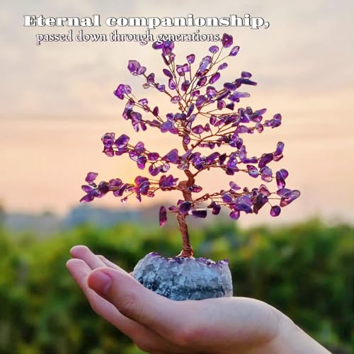 Natural Amethyst Tree of Life, Handmade Copper Wire Crystal Healing Decor Amethyst Crystal