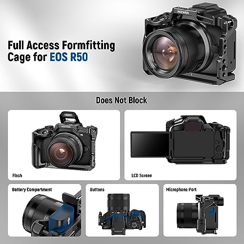 NEEWER R50 Camera Cage Compatible with Canon EOS R50, Aluminum Video Rig with NATO Rail, 1/4" Threads, 3/8" ARRI Holes, Cold Shoe, Anti Twist, Compatible with DJI Gimbals Arca Type QR System, CA031