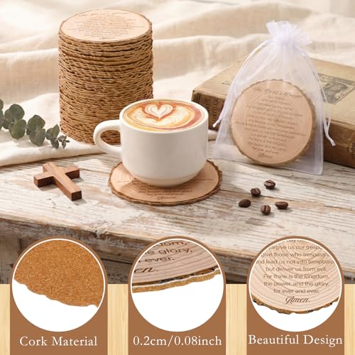 50 Sets Christian Church 4" Bible Verse Cork Coaster Bulk Gift Bag, Wood