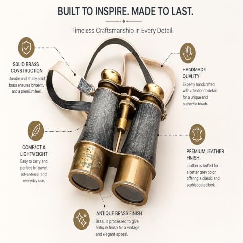 collectiblesBuy Antique Marine Victorian Binoculars Handmade Buffed Leather Cover Belt, 6 inches, Brass