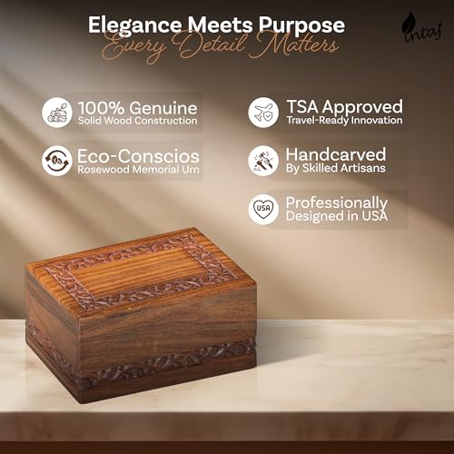 Rosewood Cremation Urn for Human Ashes, Carved Border, Medium 110 lb Carved Border Rosewood Medium (110 lb)