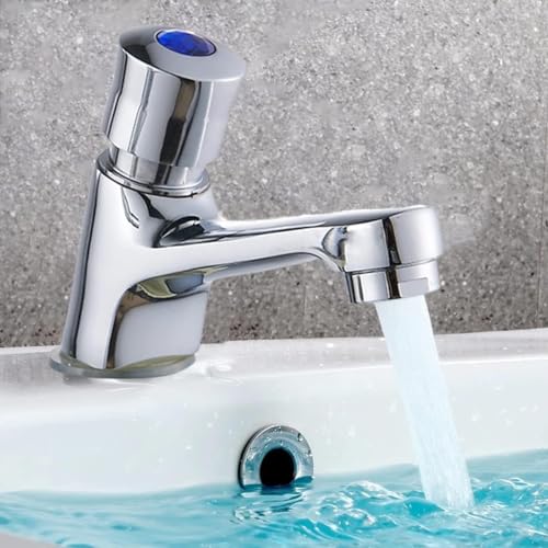 Bathroom Basin Taps Pair 1/2 Hot Cold Mixer Bathroom Sink Taps Non Concussive Self Closing Basin Tap Push Time Delay Basin Faucet Rust-Proof Brass Sink Washbasin Tap for Home Hotel Public Toilet