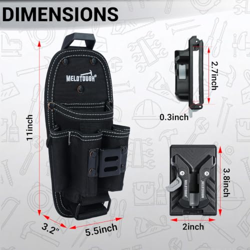 MELOTOUGH 7-pocket small black tool pouch with quick-release belt clip