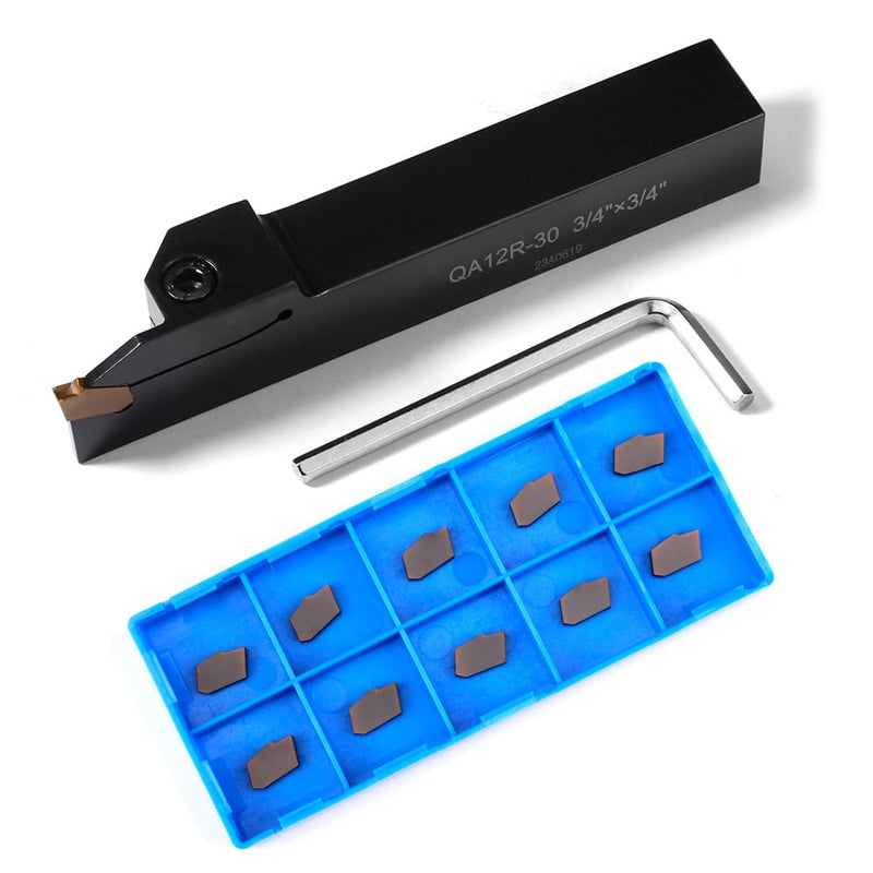 [Australia - AusPower] - 3/4"x3/4" Indexable Lathe Grooving Parting Holder QA12R-30 with 10 Pieces Carbide Inserts QC1403 Heavy Duty Right-Hand Lathe Cut Off Tool Carbide Inserts(QA12R-30 with 10 Pieces Inserts) 