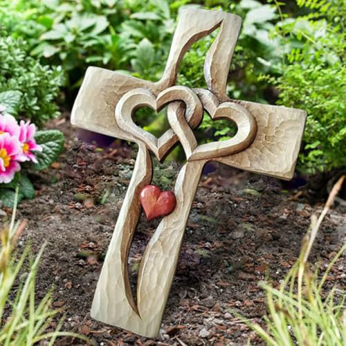 Sarini Wooden Cross Hand Carved Wall Decoration Red Love Cross Fade Resistant Home Decor for Living Room Bedroom Office Spiritual Wall Art