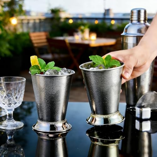 Mint Julep Cups: Set of 4, Metal 12 oz Cocktail Glasses, Stainless Steel Glasses, Party Supplies (4)