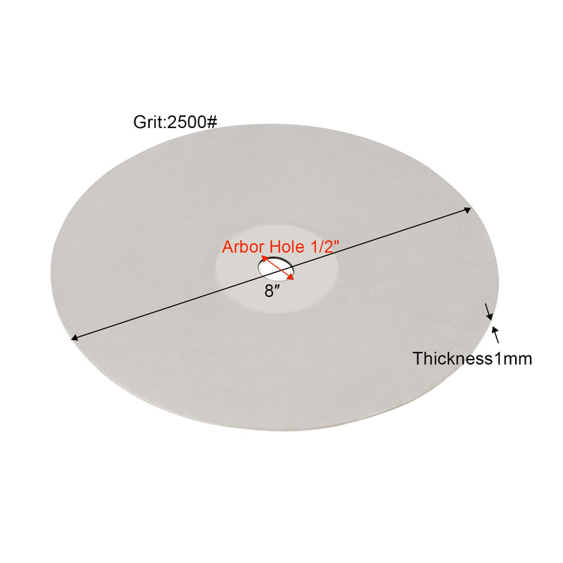 DZQ Diamond Flat Lap Wheel Disc Arbor Hole 8" x 1/2" Abrasive Lap 1500 2000 2500 3000 Grit for Cutting or Sanding Stone and Glass 4PCS-grit 1500 2000 2500 3000