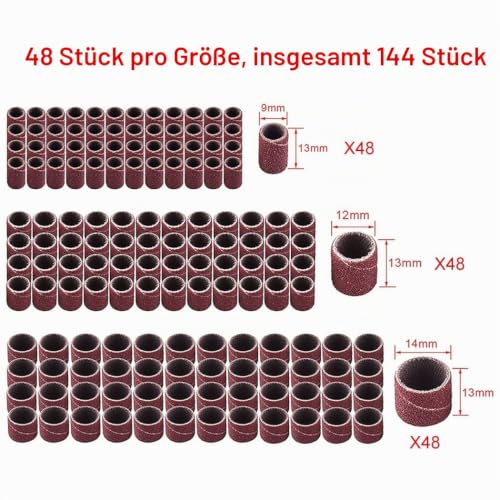 Sanding Sleeves Set of 150 with 144 Sanding Bands and 6 Sanding Rollers | 80/120 grit, standard size drum mandrels grinding drum grinding attachments, drum sander set, for Dremel rotary tool