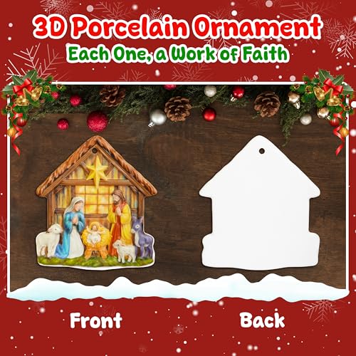 TEEZWONDER Christmas Christian Gifts for Women Men - O Holy Night 3D Porcelain Nativity Christmas Ornaments 2025 - Catholic Religious Gifts for Women Christian, Nativity Ornaments Stocking Stuffers