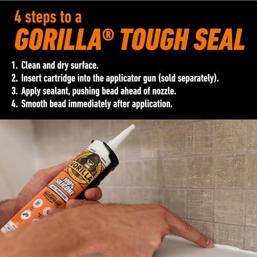 GORILLA 100% silicone sealant caulk, white, 10 oz cartridge 2-pack
