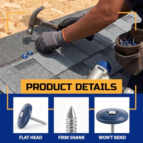 Junkin 200-pack blue plastic cap roofing nails, 1-inch round heads