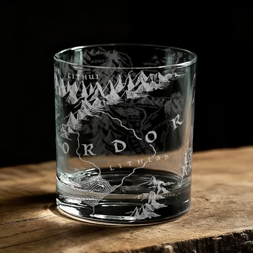 Map of Mordor Laser Engraved 10.5oz Whiskey Glass, Officially Licensed The Lord of the Rings Glassware, Unique Barware Gift for Tolkien Fans MAP OF MORDOR