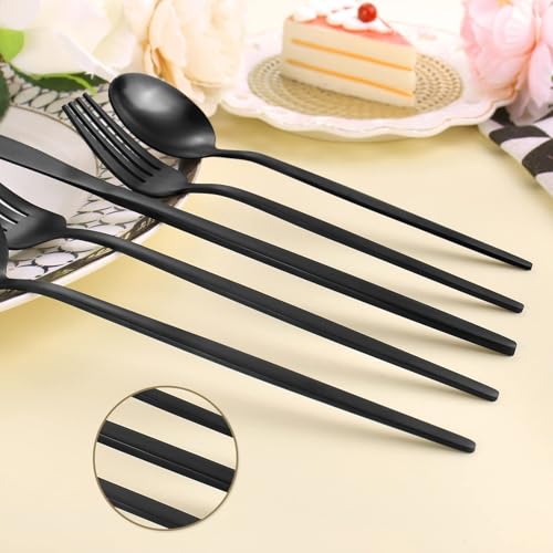 Matte Black Silverware Set,LAZAHOME Stainless Steel Flatware Set Service for 4,20-Piece Kitchen Utensil Set Include Spoons And Forks Set,Cutlery Set For Home Kitchen Restaurant Hotel,Dishwasher Safe. 20