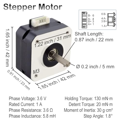 Nema 17 Stepper Motor 42 × 23mm DC 12V 3D Printer Stepper Motor 1.8° with Bracket, 1m 2-Phase 4-Pin Wire Cable, Coupling, for Creality CR-10 10S Ender 3 3D Printer/CNC Extruder/Y-axis