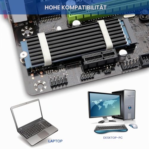 4 Pack M.2 SSD Heatsink VooGenzek Aluminum Heatsink with M.2 SSD Screws and Heat Conductive Silicone Pads for M.2 Heatsink Laptops and Desktops, 70x22x3mm, Black Black - 70X22X3 mm