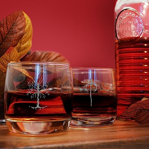 Katalyst Lord of The Rings Tree of Gondor and Orc Eye Whiskey Glasses 10 oz Cocktail Glasses 2-Pack