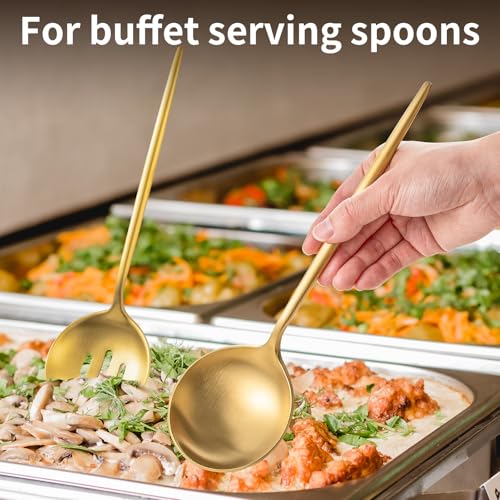 O.C.E. 4 Pcs Serving Spoons Set,Includes 2 Serving Spoons and 2 Slotted Spoon,Large Spoon for Catering Buffet,Matte Gold Utensils,Dishwasher Safe,10.3 Inches Matte Gold