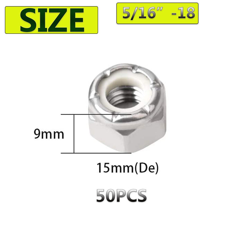 [Australia - AusPower] - 5/16-18 Nylon Insert Hex Lock Nuts,Socell 50pcs 304 Stainless Steel Nylon Insert Hex LockNuts for Industrial and Construction Fasteners 5/16"-18(50pcs) 