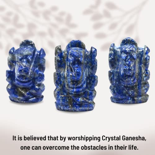 Amazing Gemstone Lapis Lazuli Ganesha Idol - Crystal Ganesha Idol for Car Dashboard - Spiritual Home, Office and Room Table Decor Ganesha Statues Made of Crystals and Healing Stones