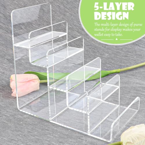 Acrylic Wallet Display Stand Holder 5-Tier Clear Riser Display Shelf Handbag Display Stand Holder Purse Stand Jewelry Display For Phone,Greeting Cards,Business Cards Size 5Tier