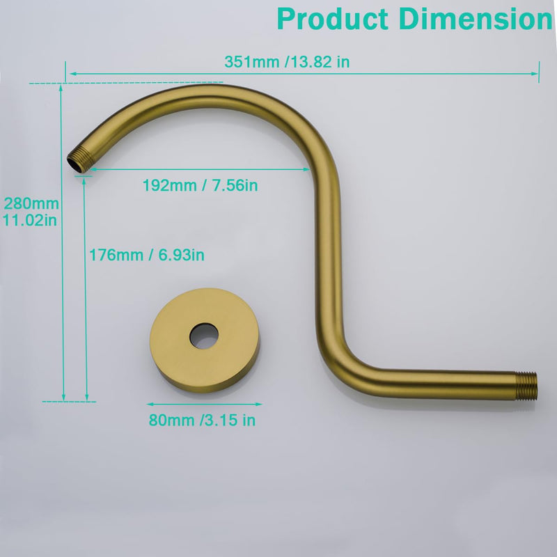 13 Inch Shower Arm,S Shaped Shower Head Riser Pipe Goose Neck Shower Arm High Rise Extender with Flange,Champagne Bronze,SE-RD91098-13CB Round Flange-13″Champagne Bronze