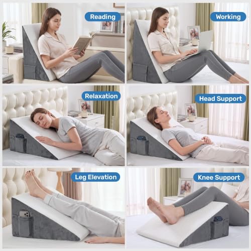 puredown® 12" Bed Wedge Pillow, Cooling Wedge Pillows for Headboard, Pillow Wedge for Nighttime Acid Reflux, Lumbar & Back Support, Leg Elevation Therapy, Snore Reduction Aid.White White 24*24*12 Inch