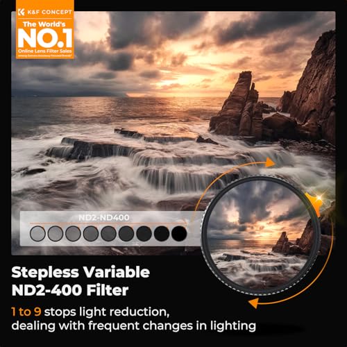 K&F CONCEPT 49mm Side Lever Variable ND Lens Filter ND2-400 (1-9 Stops)