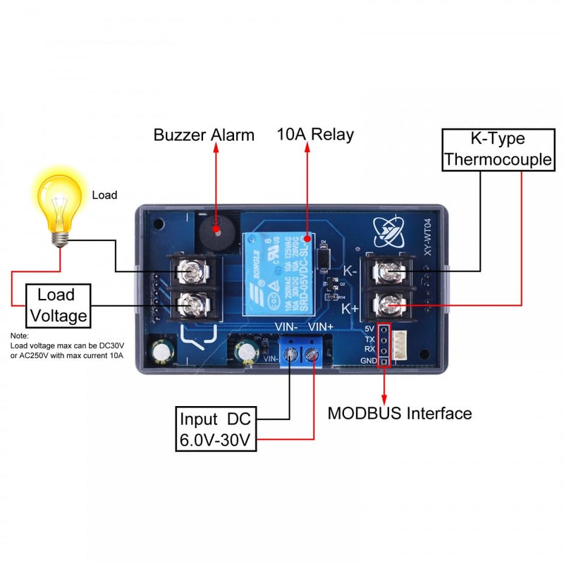 [Australia - AusPower] - DONGKER XY-WT04 High Temperature Digital Thermostat,-99-999 ℃ 1m K-Type Thermocouple Temperature Sensor LCD Display 10A Relay Switch Controller 