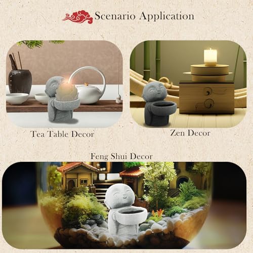 Sandstone Monk Tealight Candle Holder, Zen Desk Decor Gray