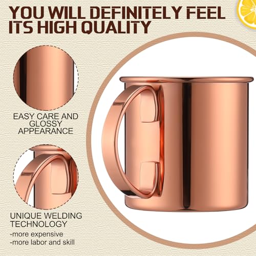 SiliFine 4-piece set of 16.9 oz copper Moscow Mule mugs with handles, featuring a shiny, durable finish for serving cocktails.